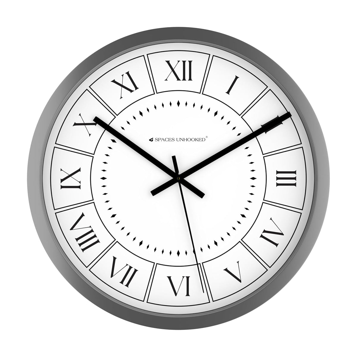 Wall clock with Roman numerals on a white background