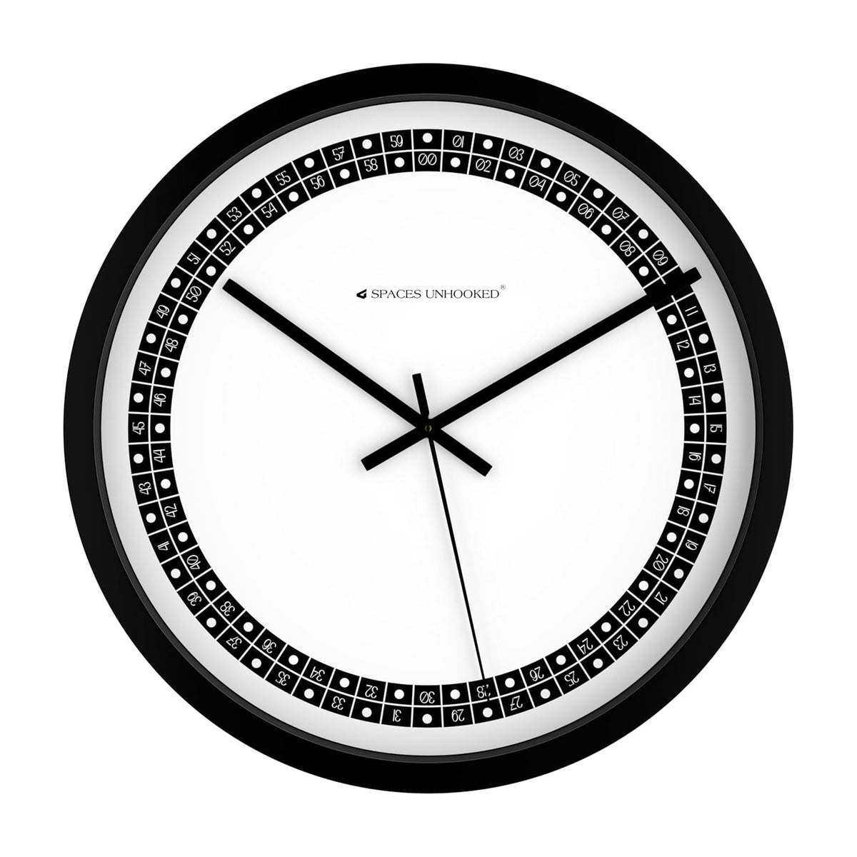 Circular design with black and white concentric patterns on a white background