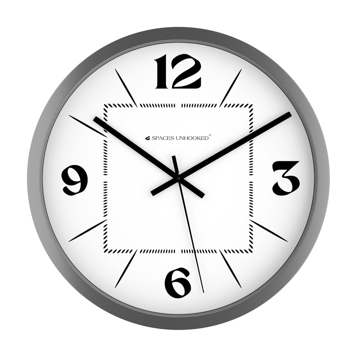Wall clock with black numbers and hands on a white background