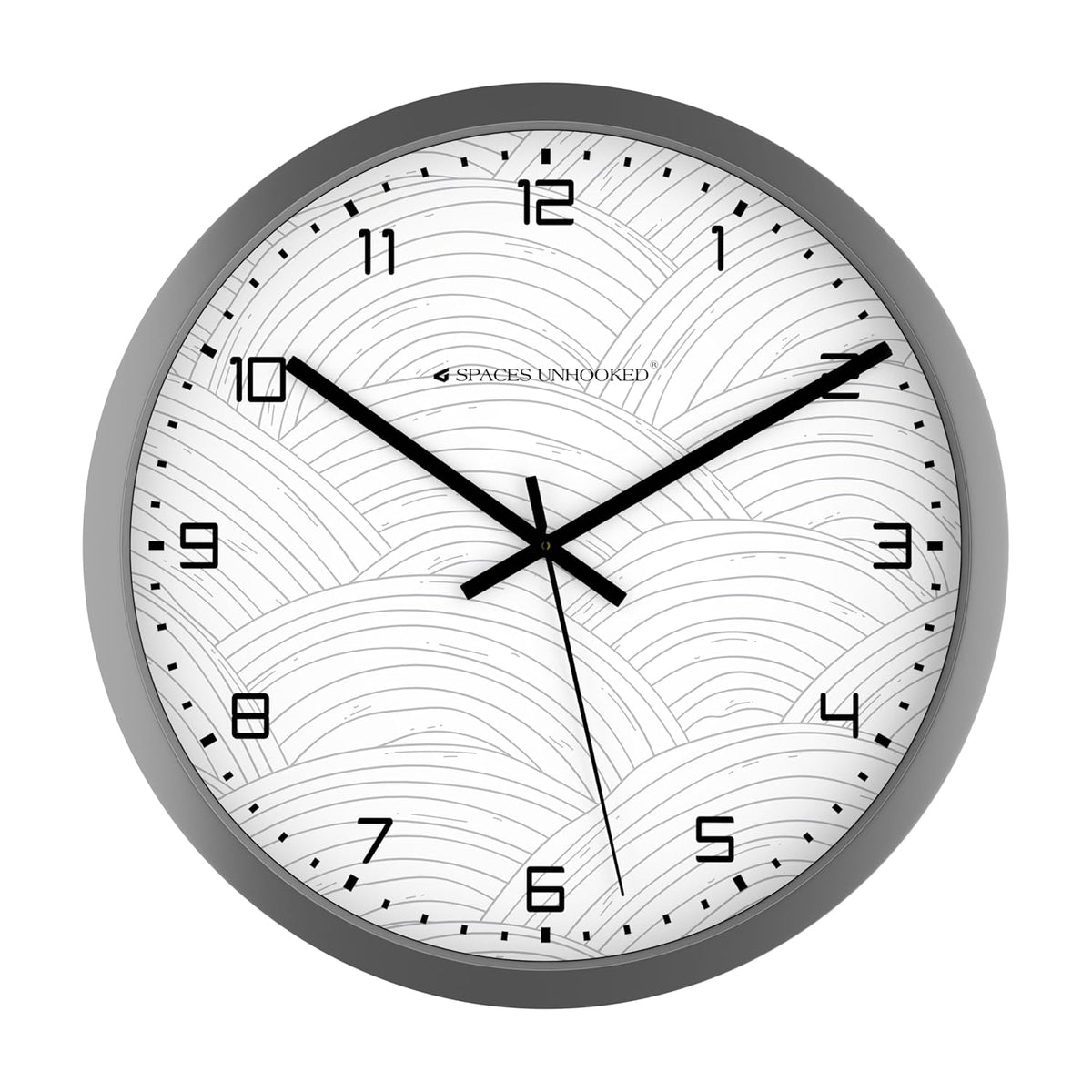 Wall clock with a white face and black hands on a white background
