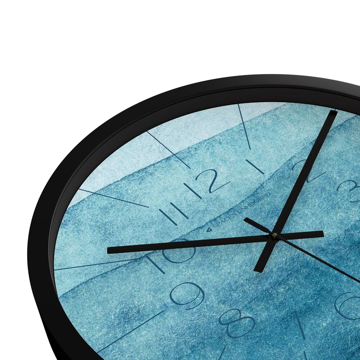 Round wall clock with calming blue hues and contemporary aesthetic