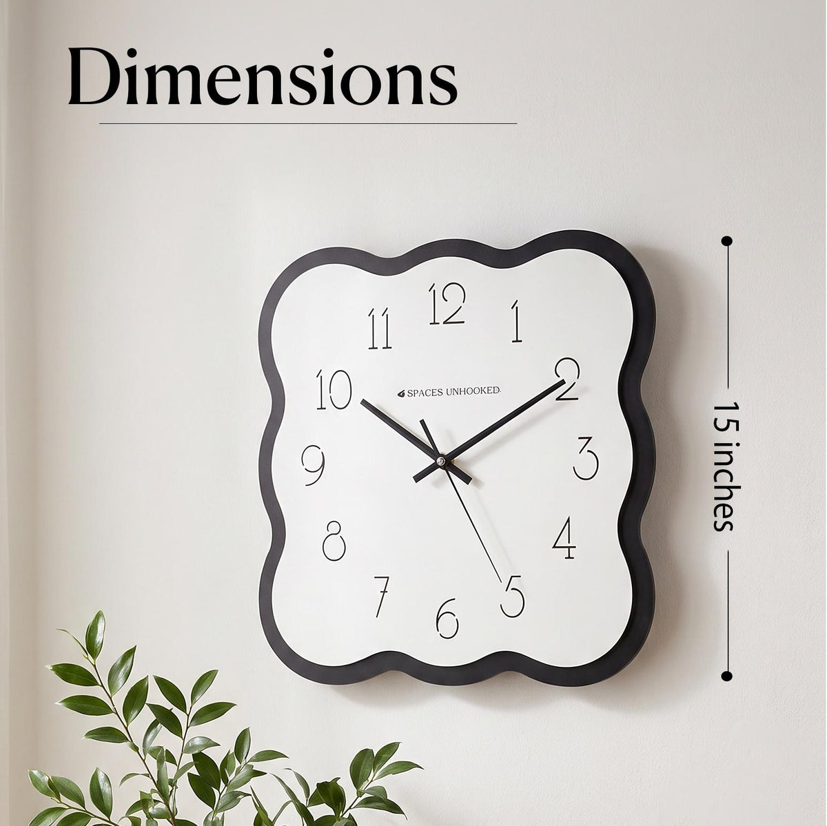 Spaces Unhooked Wavy Wall Clock, Black Scalloped Frame, Slim Numerals