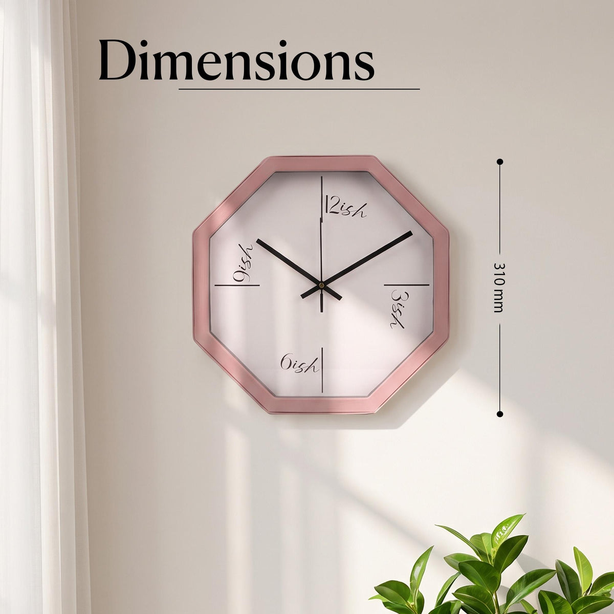 Funny ish time wall clock above a desk in a creative home office with plants and books