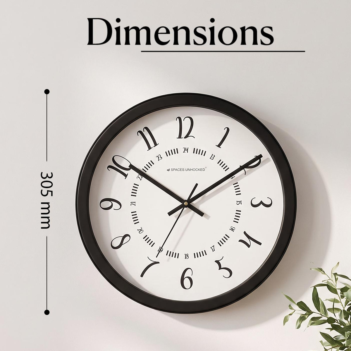 Spaces Unhooked Round Wall Clock, Calligraphic Numerals, 24-Hour Ring