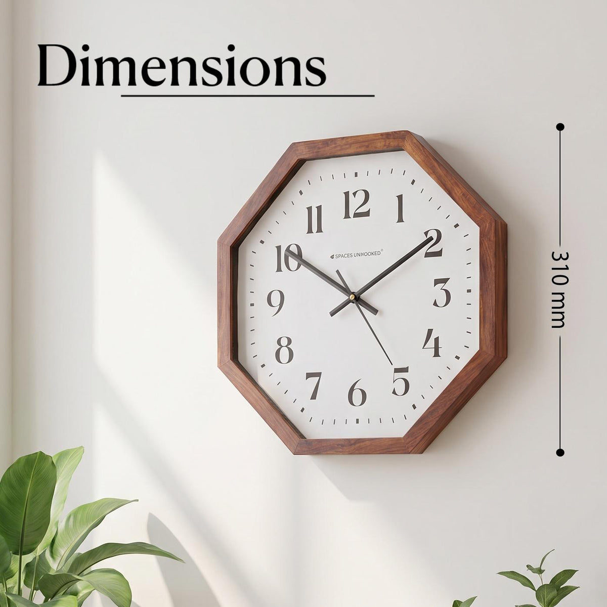 Close-up of bold black serif numerals 1 to 12 on the white dial of an octagonal wall clock