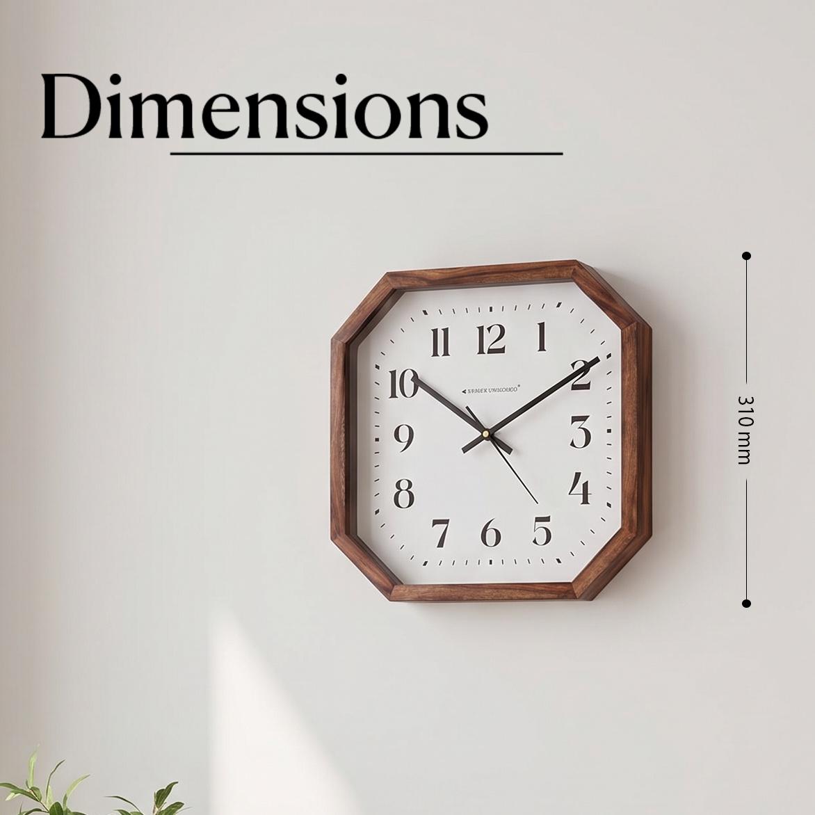 Close-up of bold black serif numerals 1 to 12 on the white dial of a cut-corner wall clock