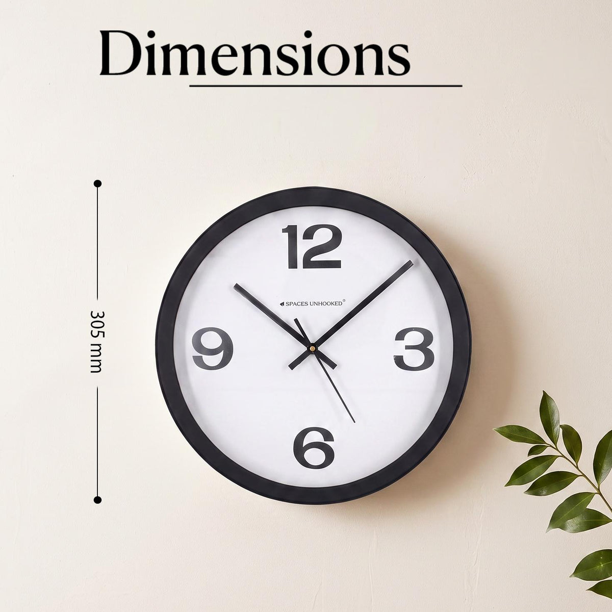 Spaces Unhooked Bold Numeral Round Wall Clock, 12 3 6 9 Dial
