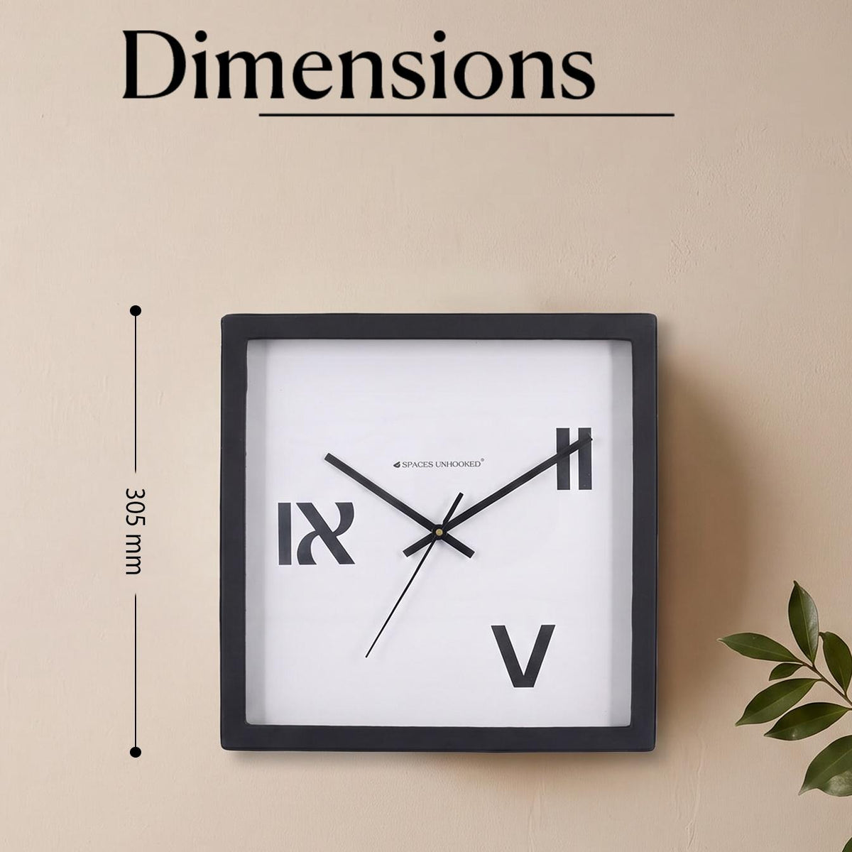 Close-up of three bold Roman numerals II, V and IX on a plain white clock dial