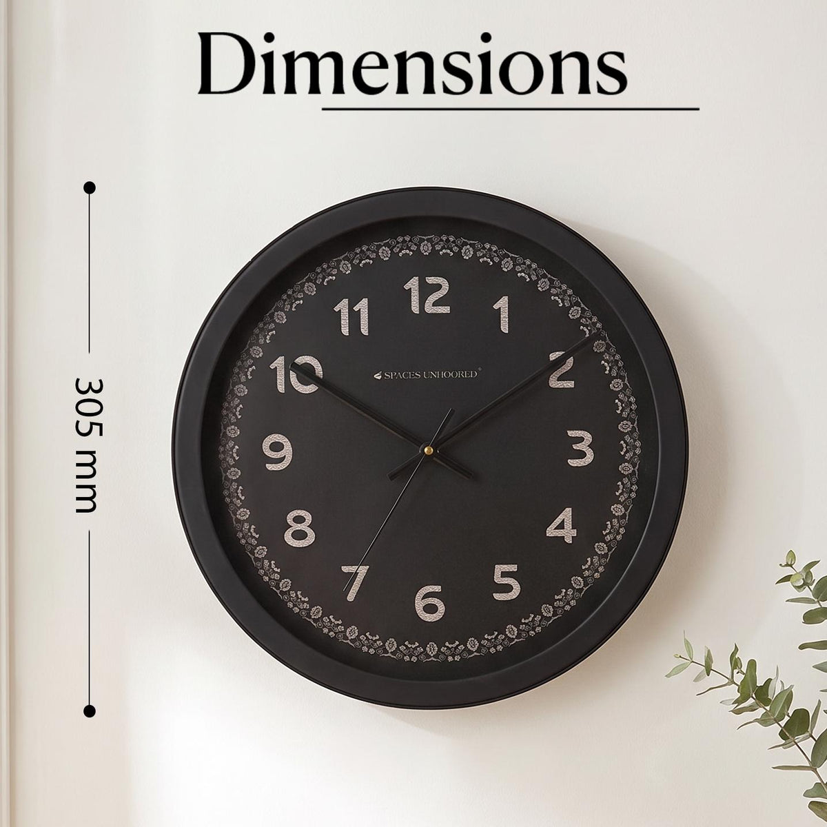 Spaces Unhooked Round Black Wall Clock, Black Dial, Textured Numerals