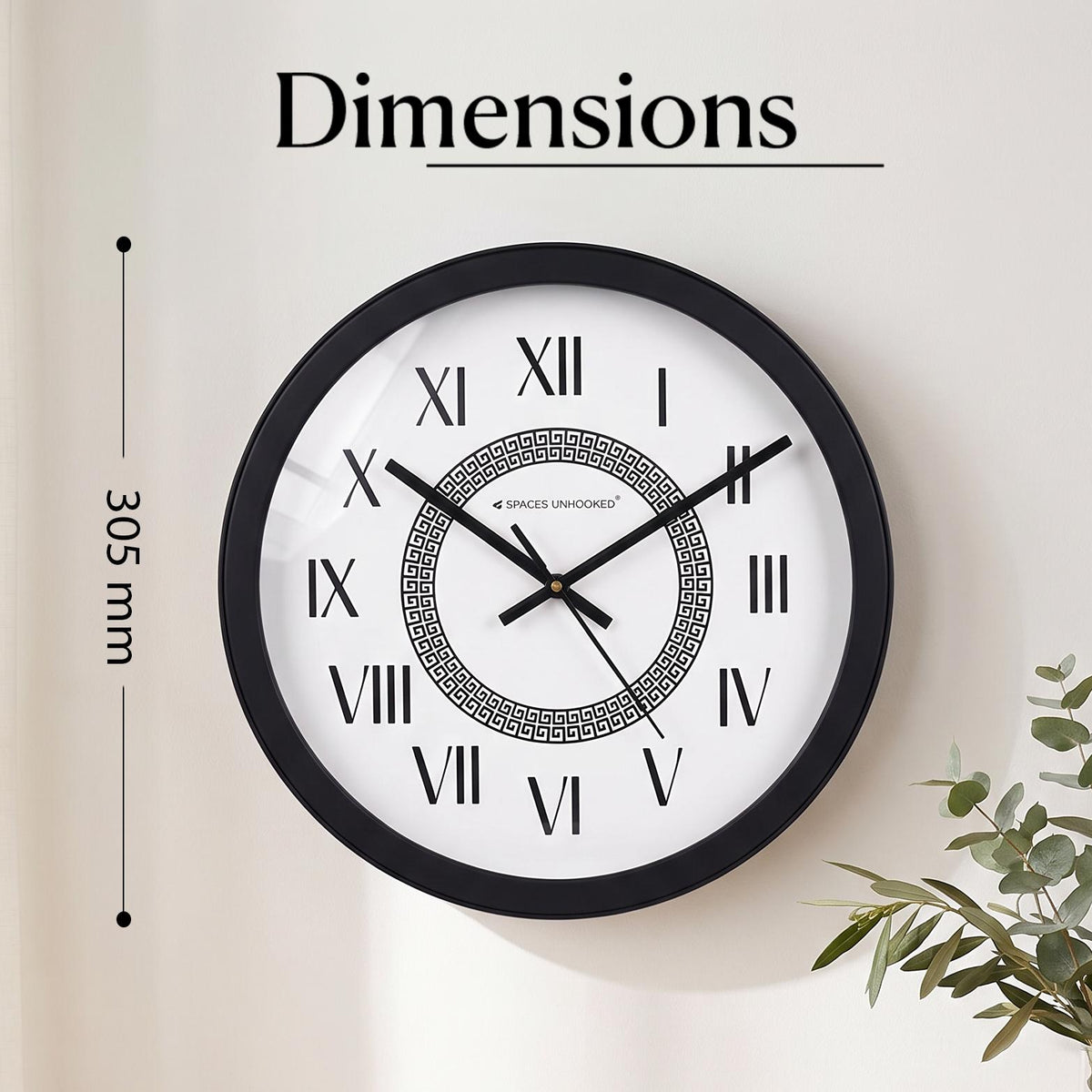 Spaces Unhooked Round Wall Clock, Roman Numerals, Greek Key Centre