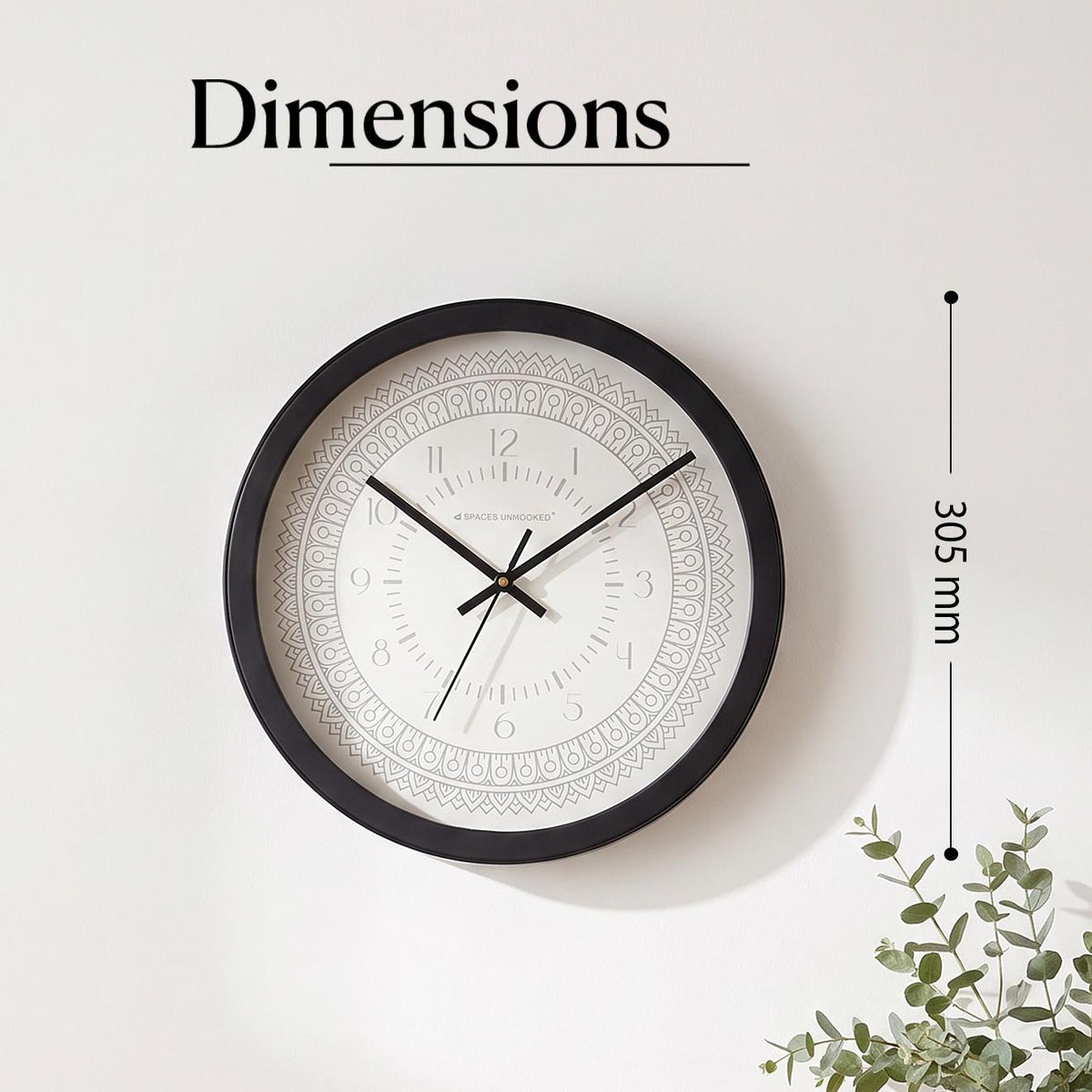 Spaces Unhooked Grey Mandala Round Wall Clock, White Dial
