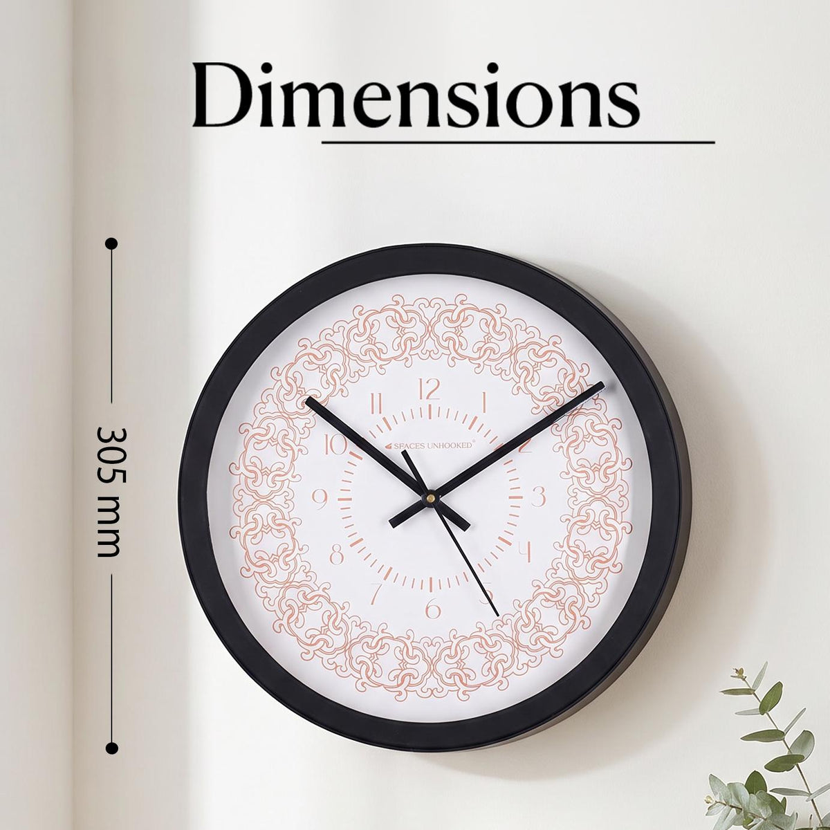 Spaces Unhooked Round Wall Clock, Coral Filigree Pattern, White Dial