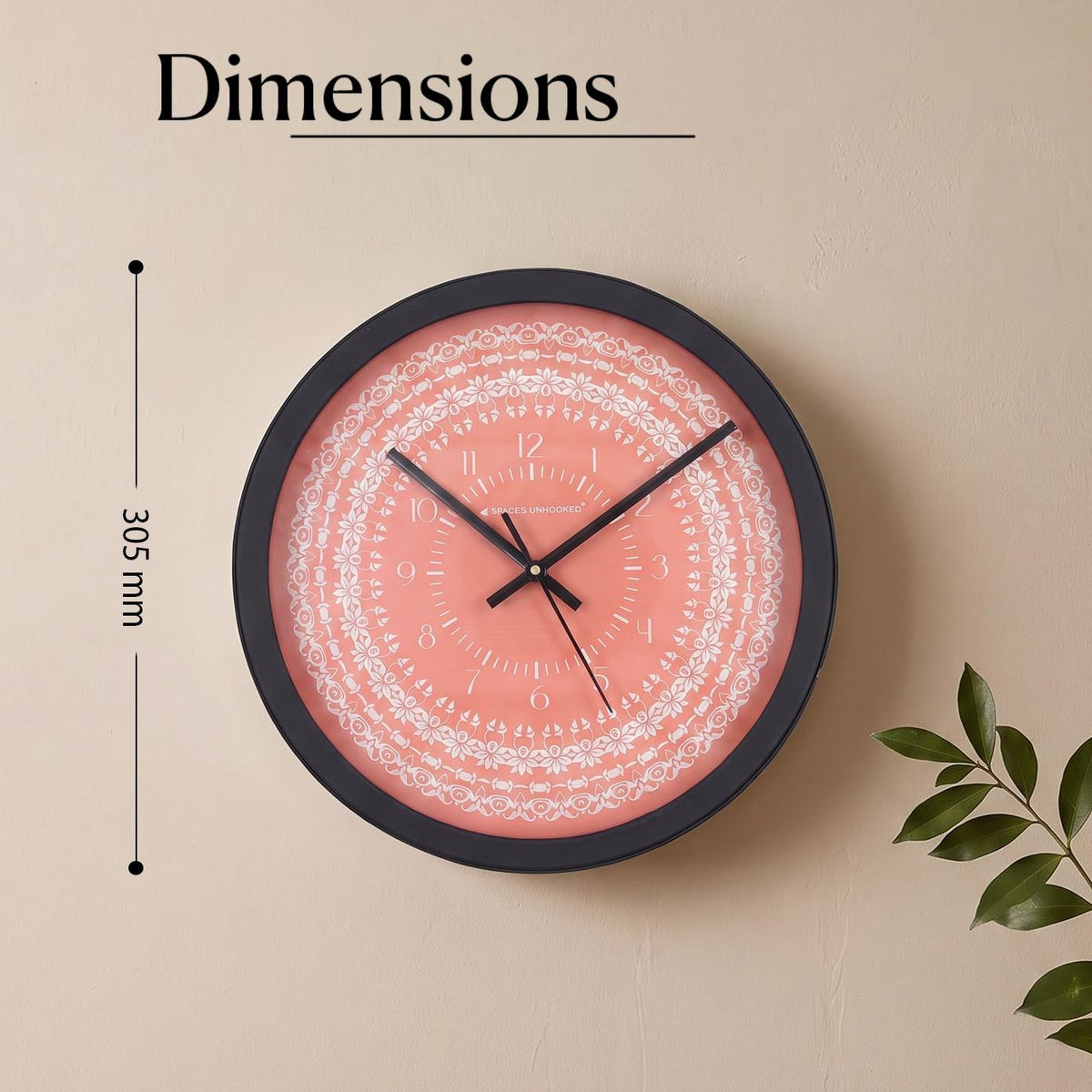 Spaces Unhooked Coral Mandala Round Wall Clock, Floral Lace Dial