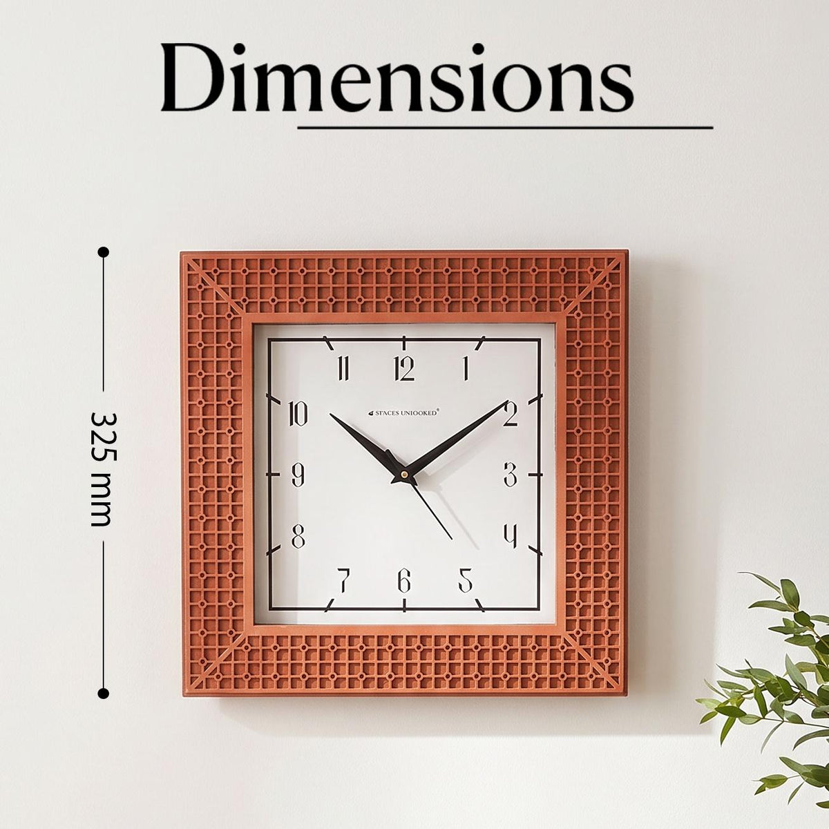 Terracotta lattice wall clock on a dining room wall beside a window