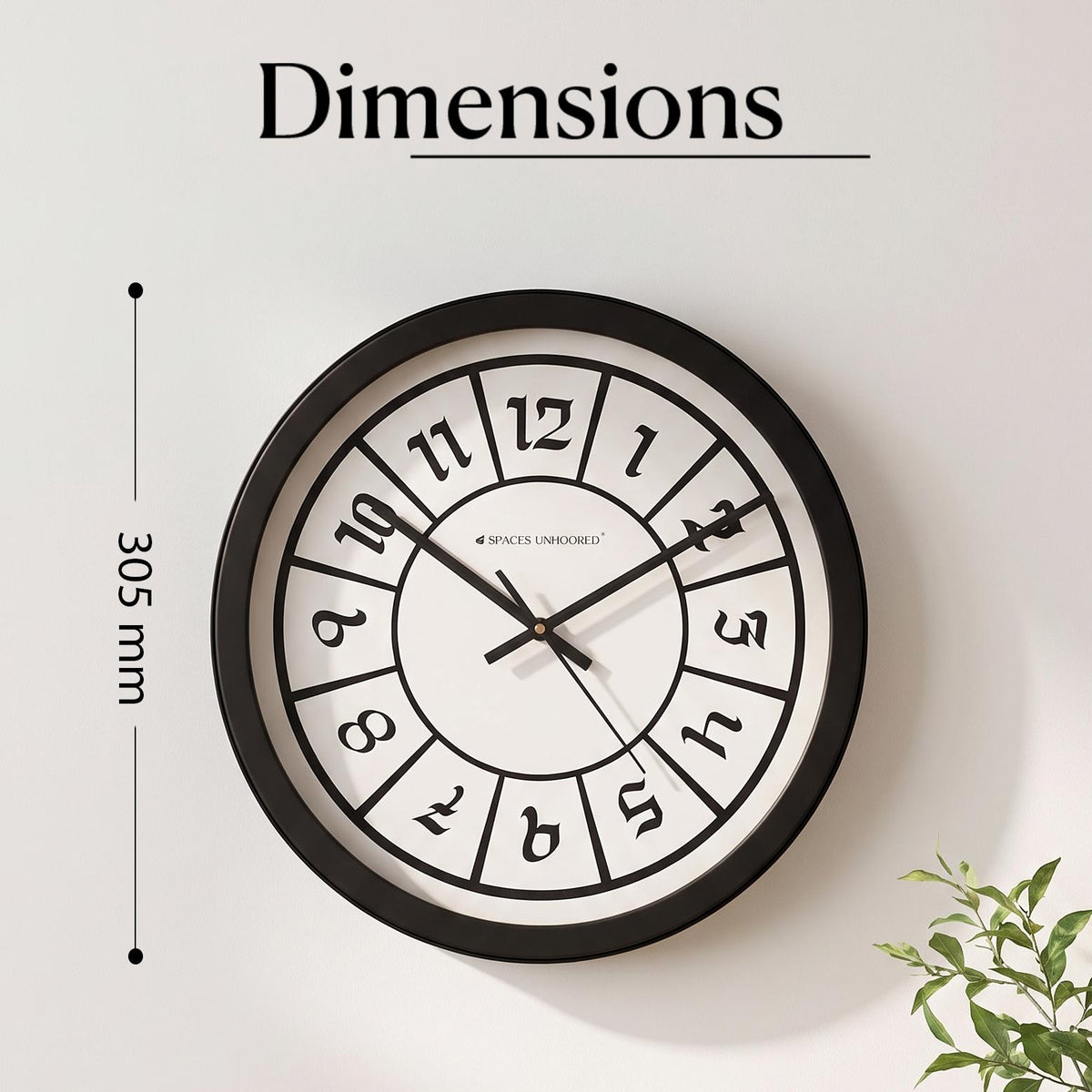 Spaces Unhooked Round Wall Clock, Boxed Numerals, Black and White Dial