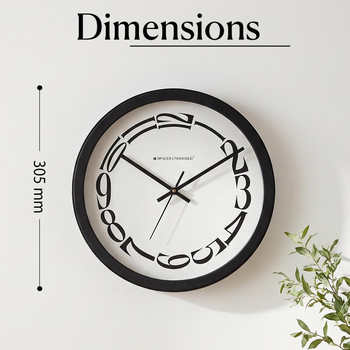 Spaces Unhooked Round Wall Clock, Melting Warped Numerals, Black Frame