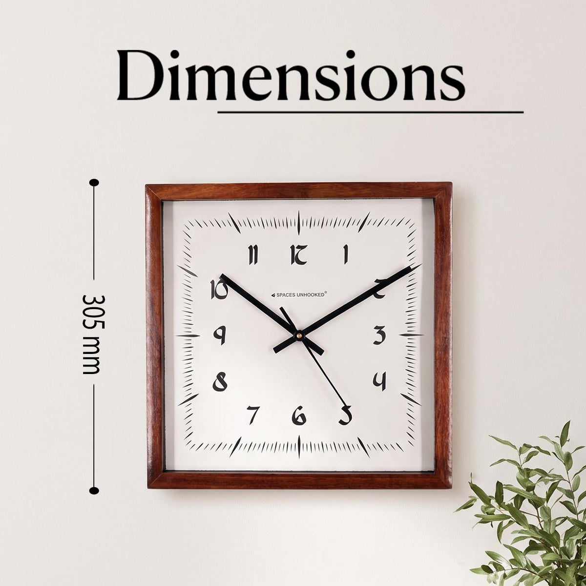 Spaces Unhooked Square Wooden Wall Clock, Vintage Sunburst Dial