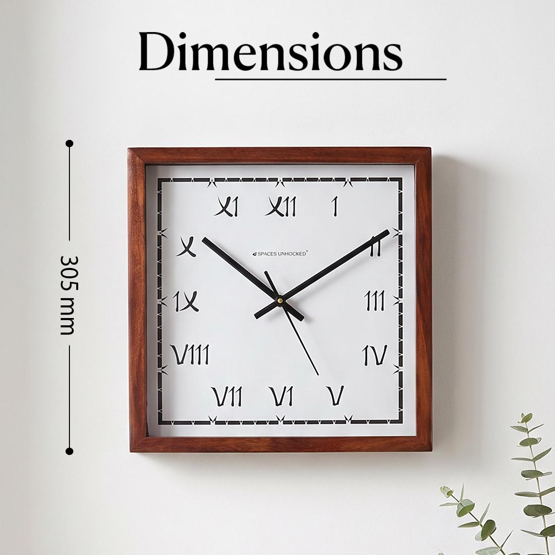 Spaces Unhooked Square Wooden Wall Clock, Quirky Roman Numerals