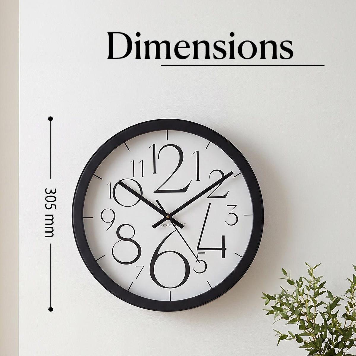 Spaces Unhooked Round Wall Clock, Oversized Slim Numerals, Black Frame