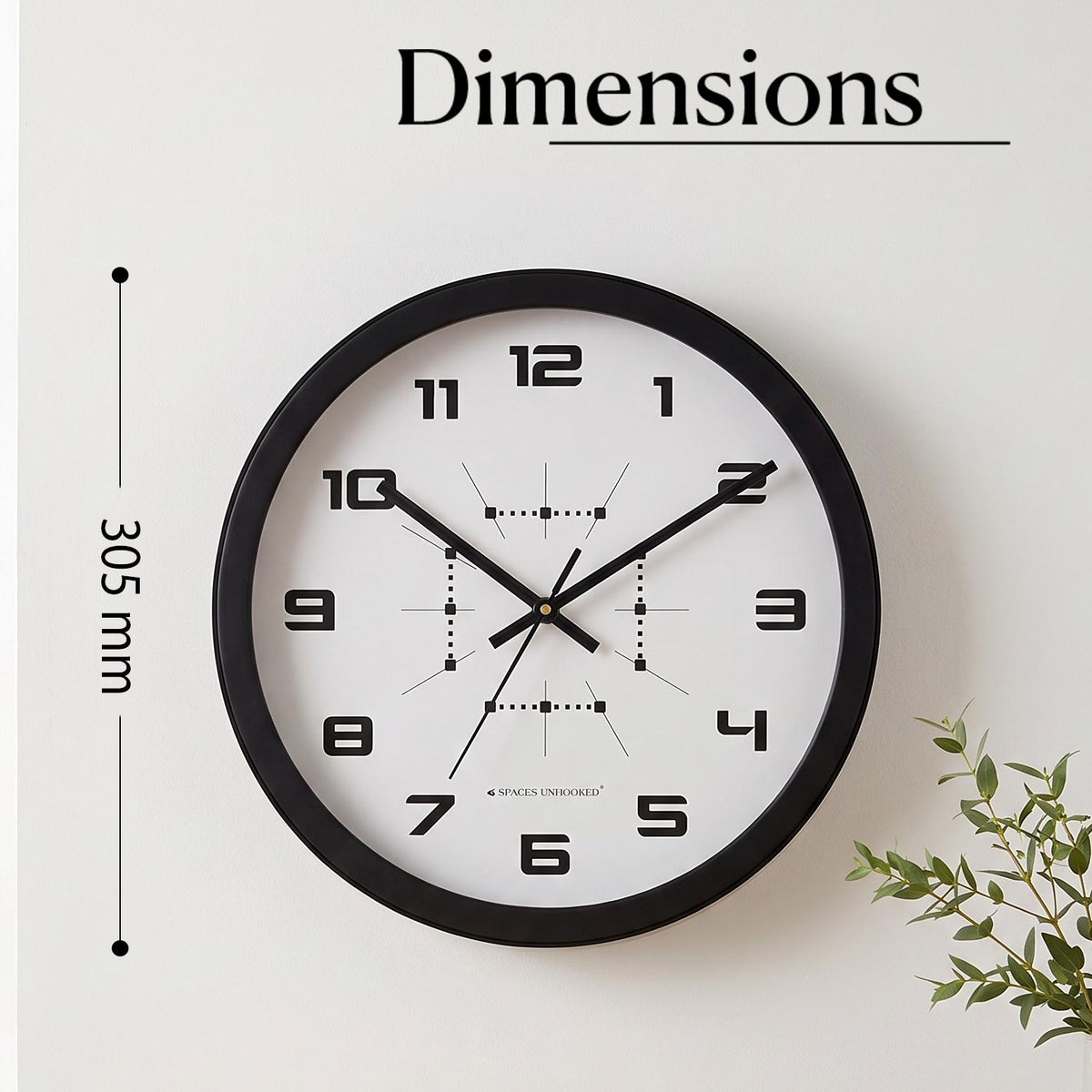 Spaces Unhooked Round Wall Clock, Bold Modern Numerals, Black Frame