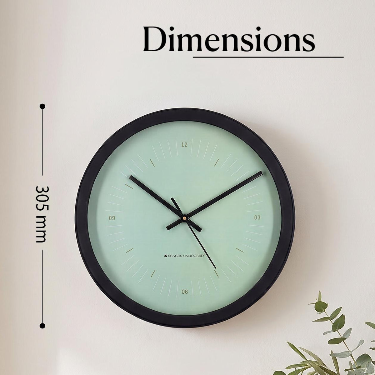 Spaces Unhooked Round Wall Clock, Mint Green Dial, Black Frame