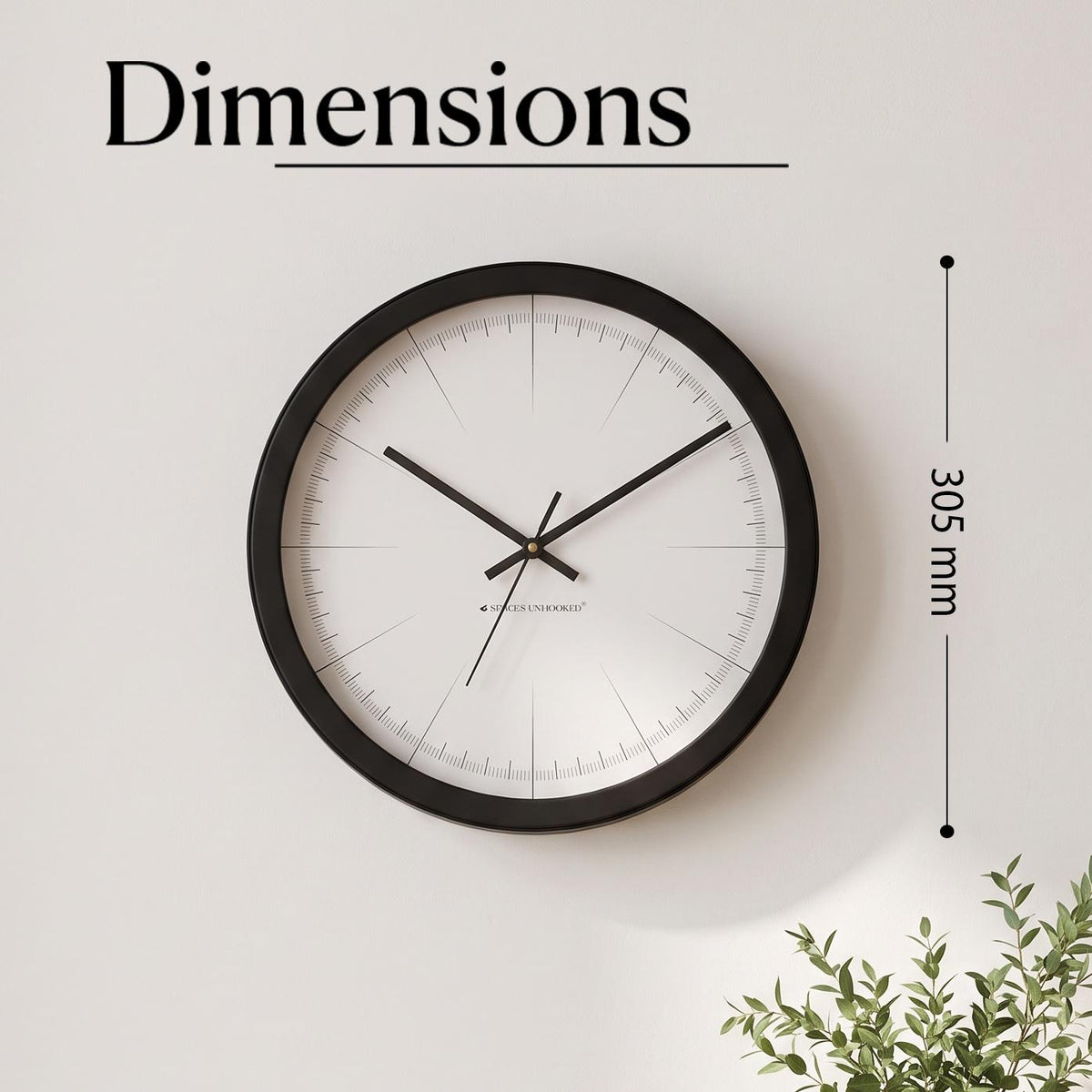 Spaces Unhooked Minimalist Round Wall Clock, No Numerals, Black Frame