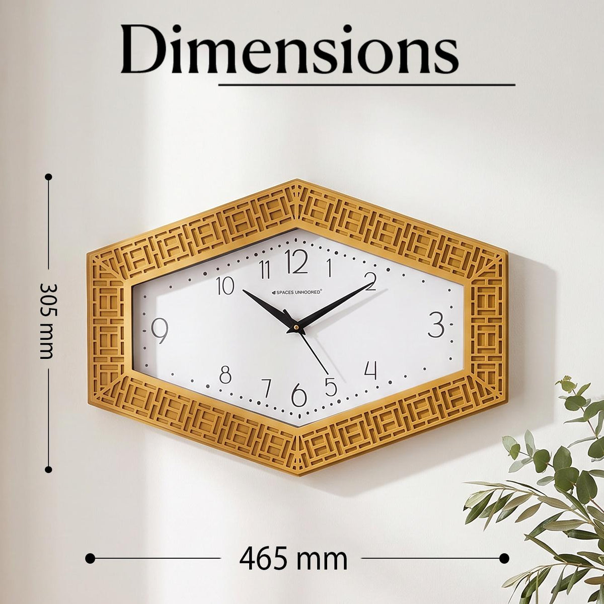 Spaces Unhooked Hexagonal Wall Clock, Mustard Gold Lattice Frame