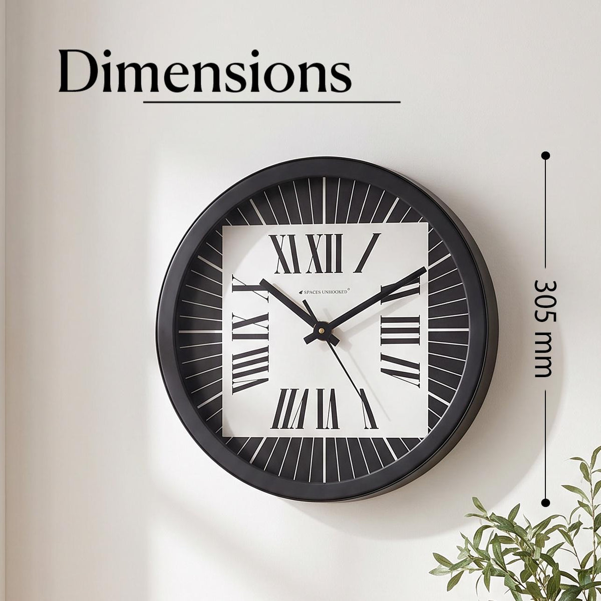 Spaces Unhooked Bold Roman Numeral Round Wall Clock, Black Ring