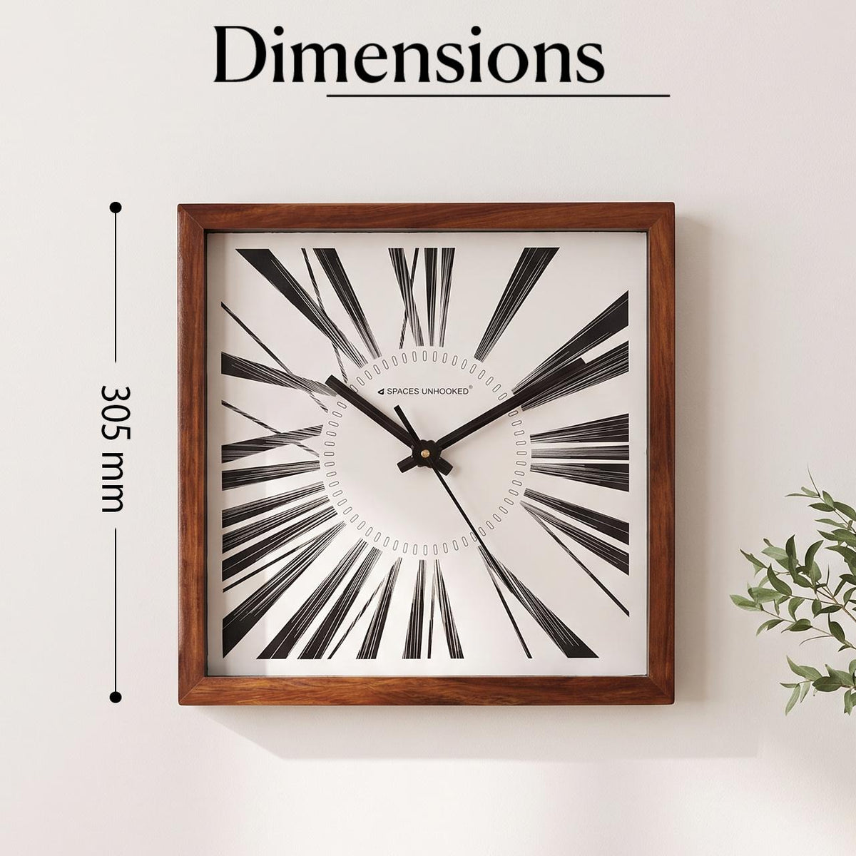Spaces Unhooked Square Wooden Wall Clock, Tapered Roman Numerals