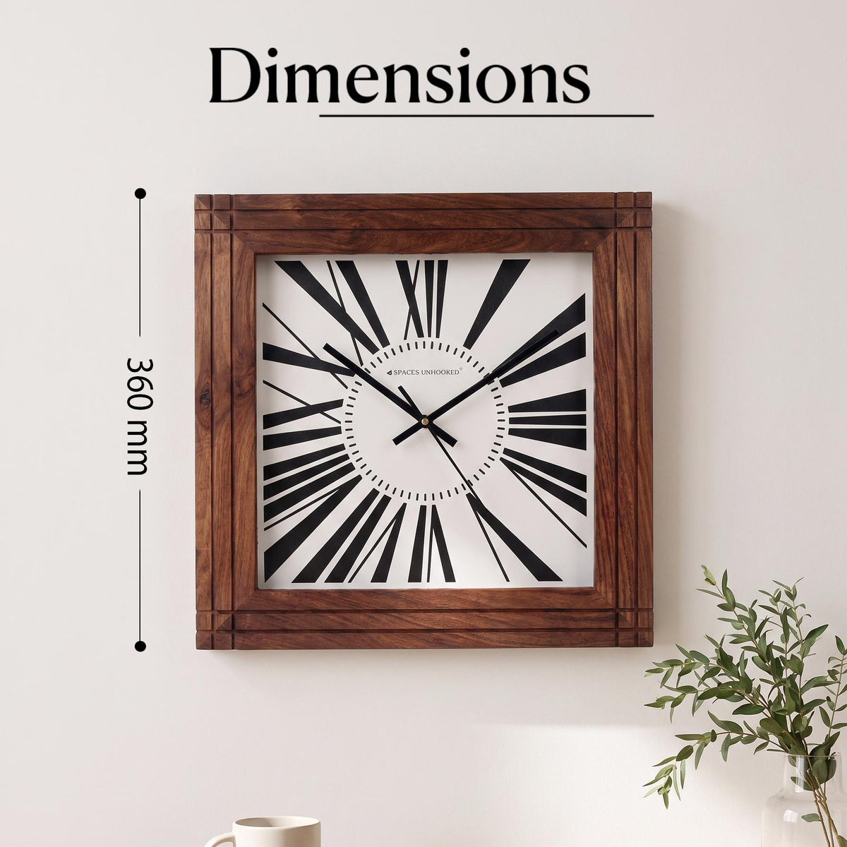 Spaces Unhooked Square Wooden Wall Clock, Grooved Roman Numerals