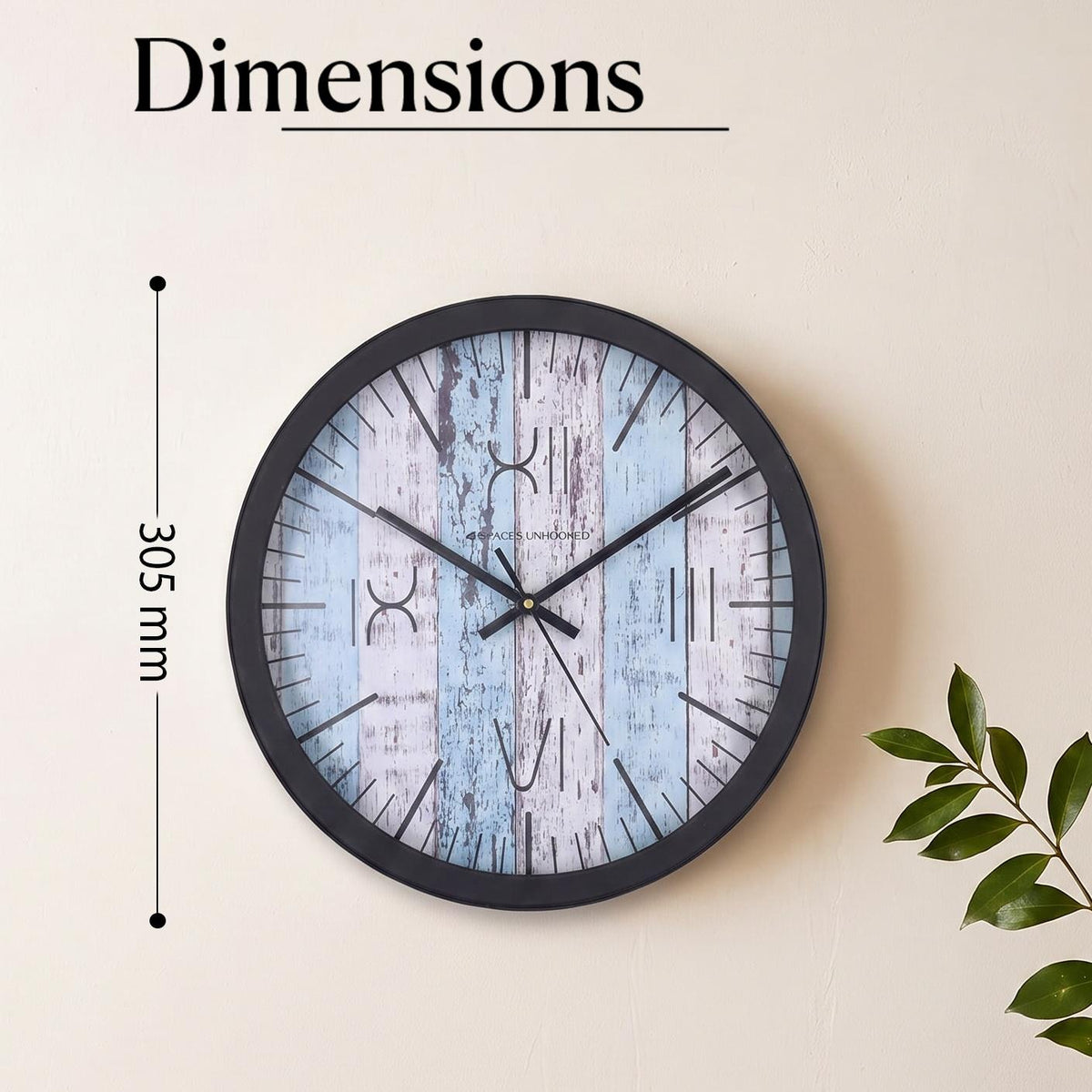 Spaces Unhooked Blue Distressed Plank Round Wall Clock