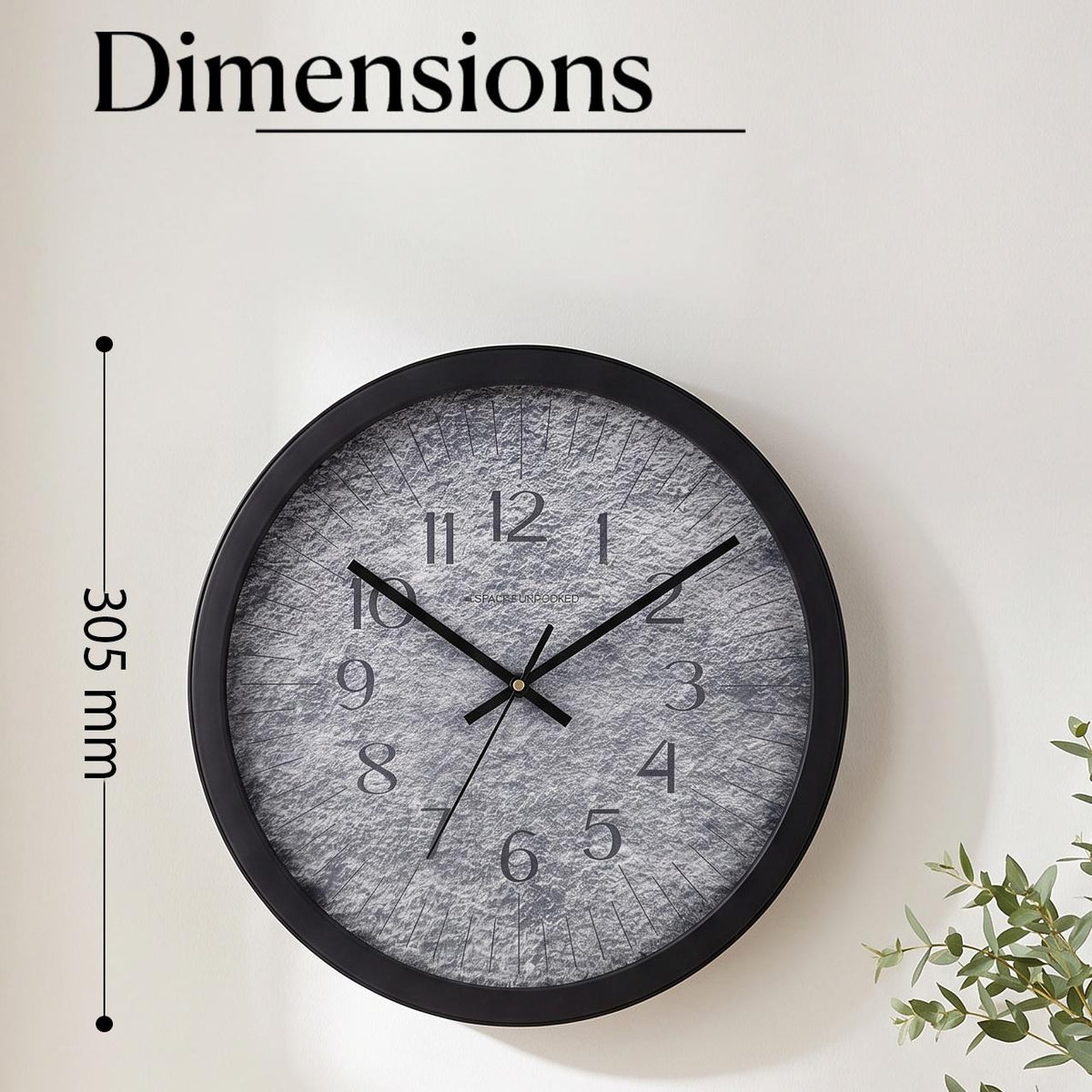 Spaces Unhooked Grey Stone Texture Round Wall Clock, Slate Look