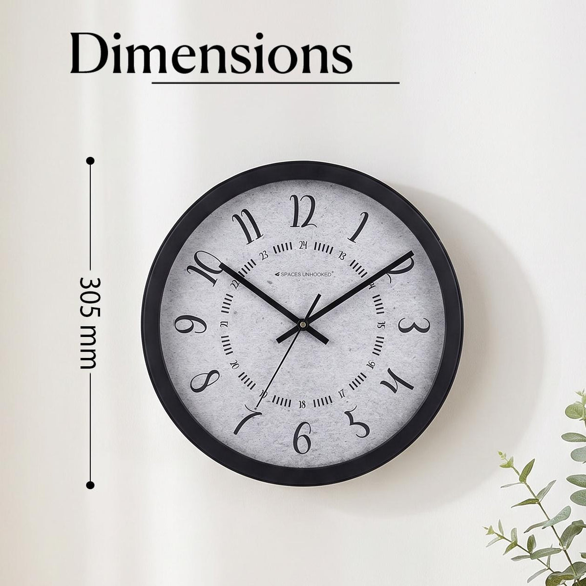 Spaces Unhooked Round Wall Clock with 24 Hour Inner Ring