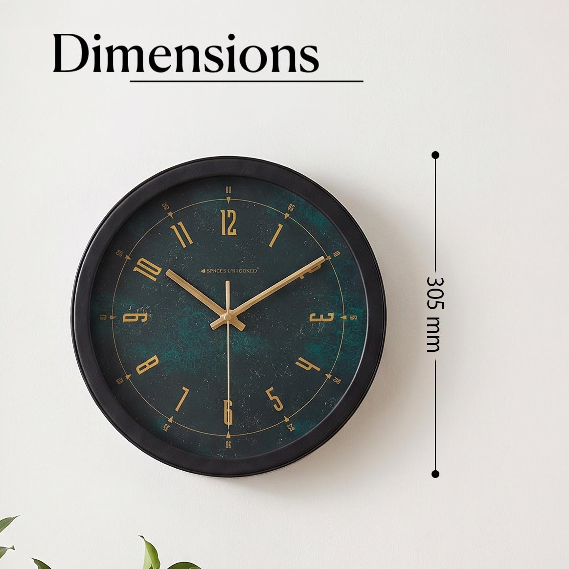 Spaces Unhooked Green Patina Round Wall Clock, Gold Numerals