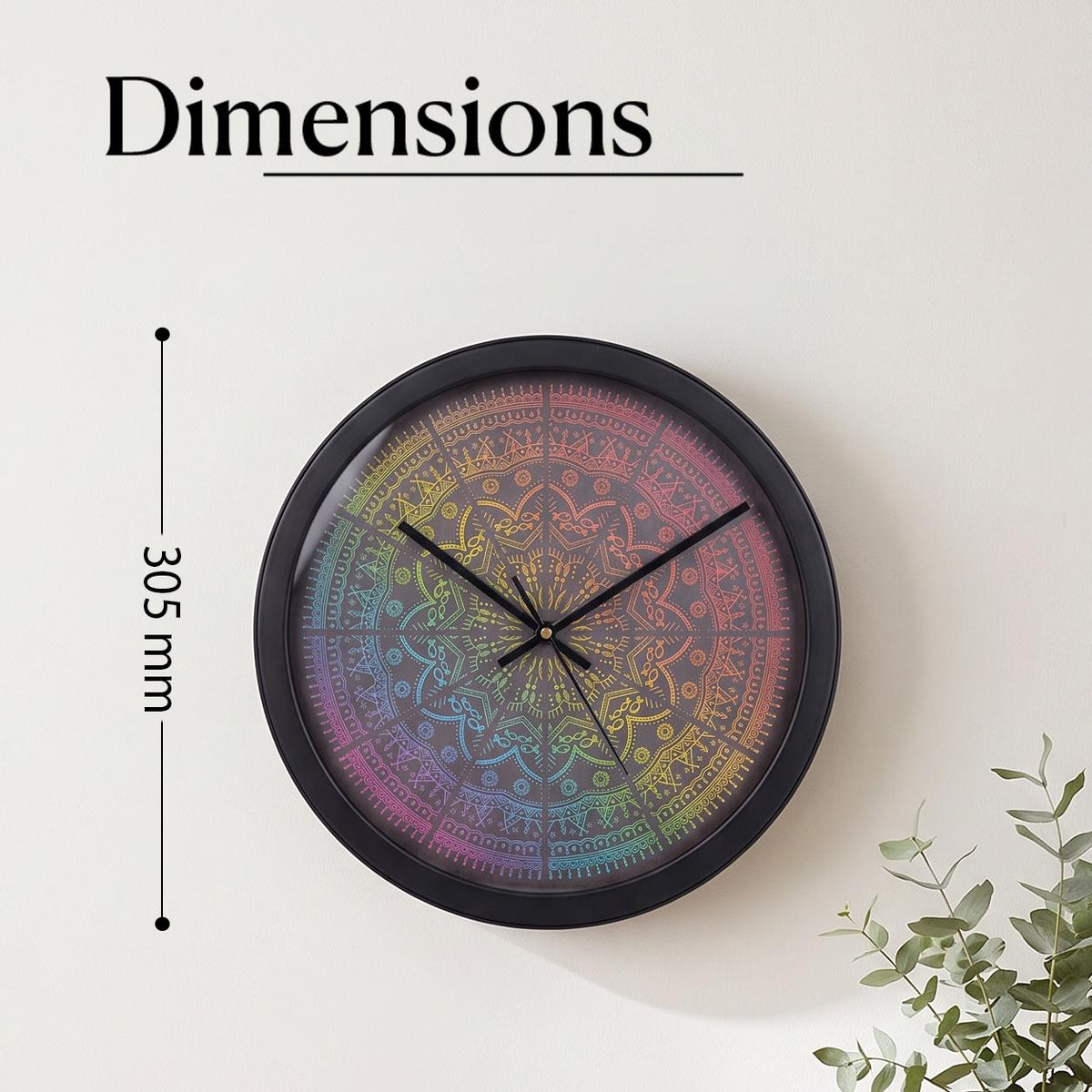 Spaces Unhooked Rainbow Mandala Round Wall Clock, Dark Dial