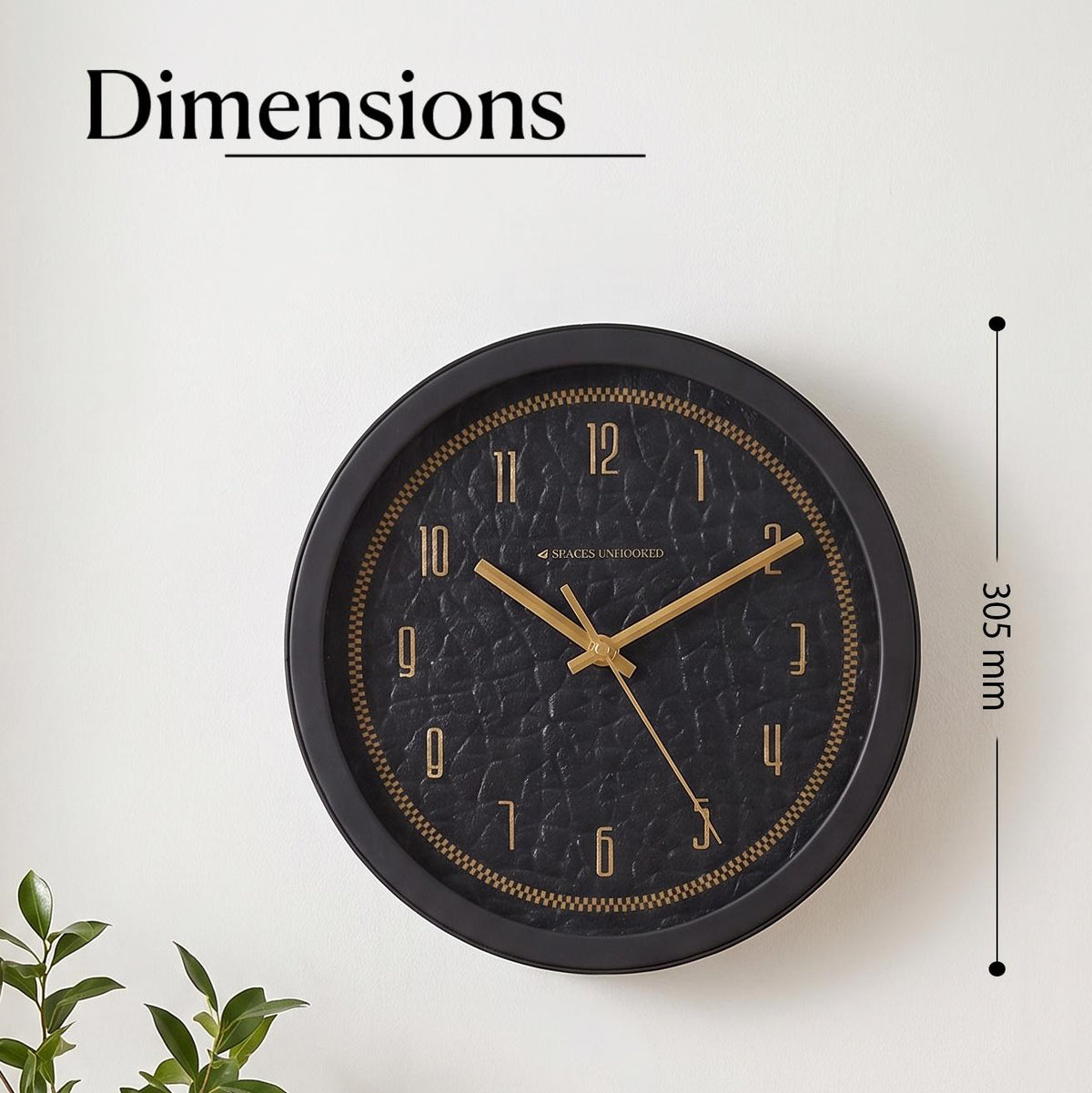 Spaces Unhooked Black and Gold Round Wall Clock, Luxe Texture