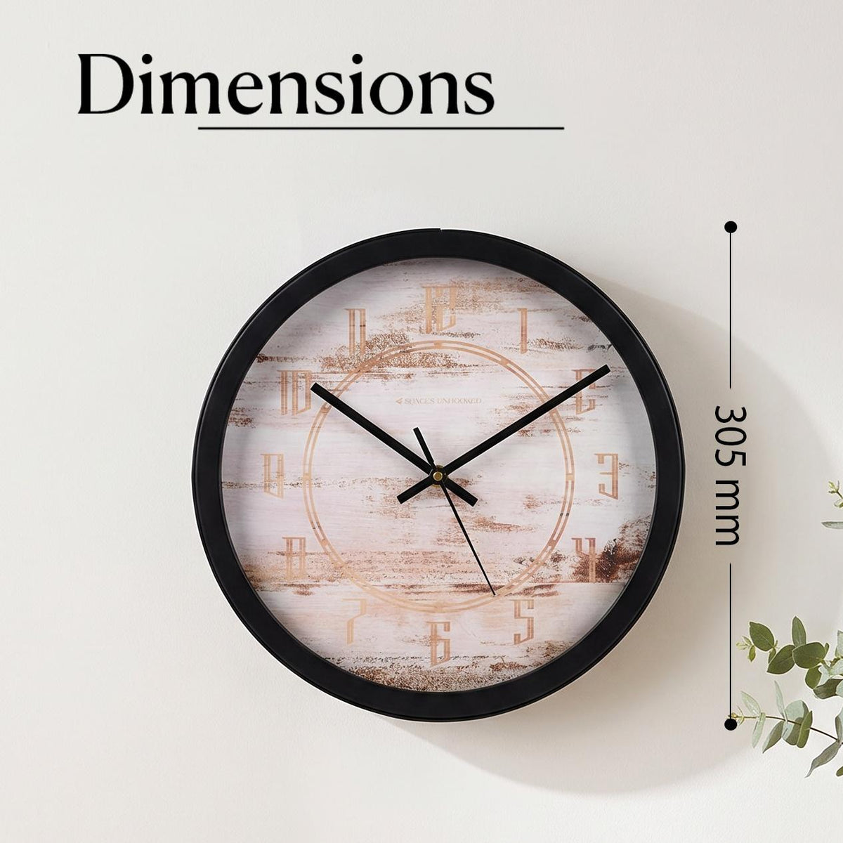 Spaces Unhooked Whitewashed Wood Look Round Wall Clock, Copper