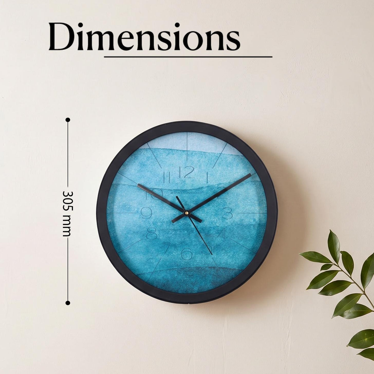 Spaces Unhooked Teal Watercolour Round Wall Clock, Ocean Blue