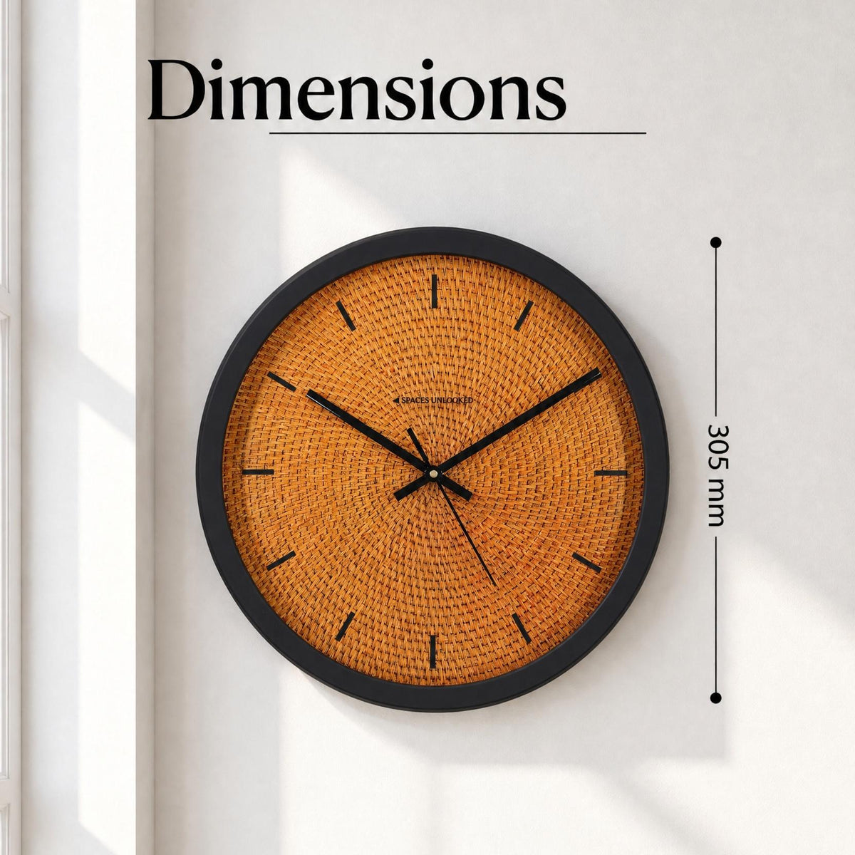 Spaces Unhooked Rattan Weave Look Round Wall Clock, Bar Markers