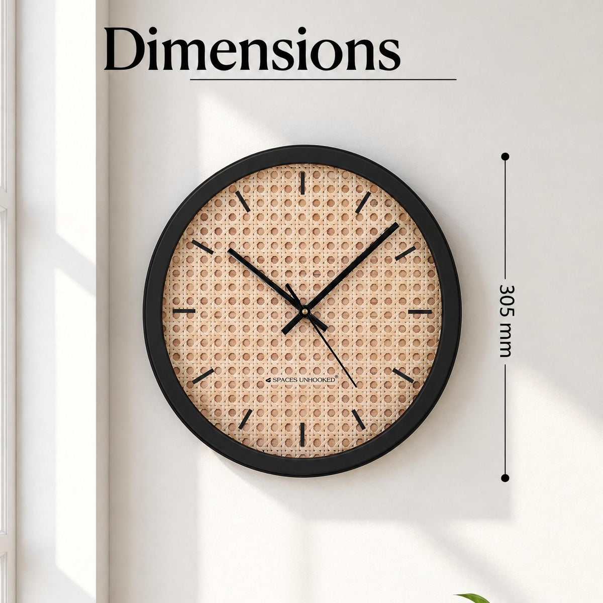 Spaces Unhooked Rattan Cane Look Round Wall Clock, Boho