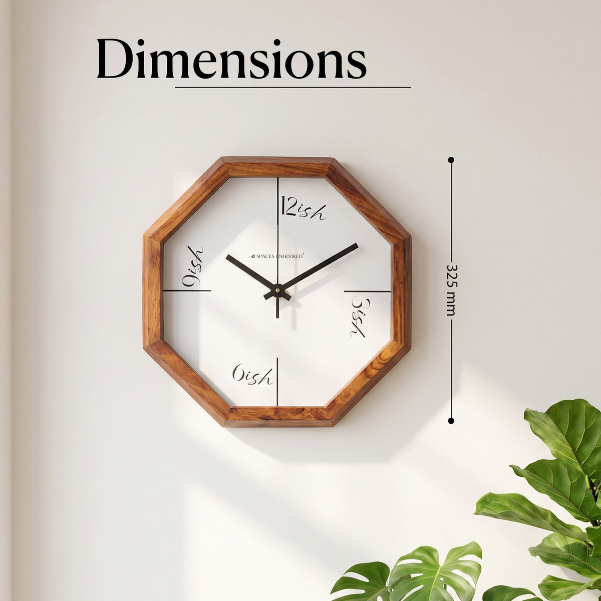 Wooden Wall Clock Brown Octagon Quirky Silent for Living Room & Gifting