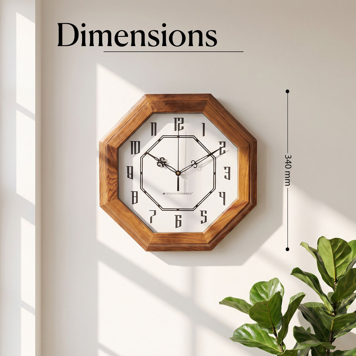 Wooden Wall Clock Brown Octagon Vintage Antique Silent Living Room