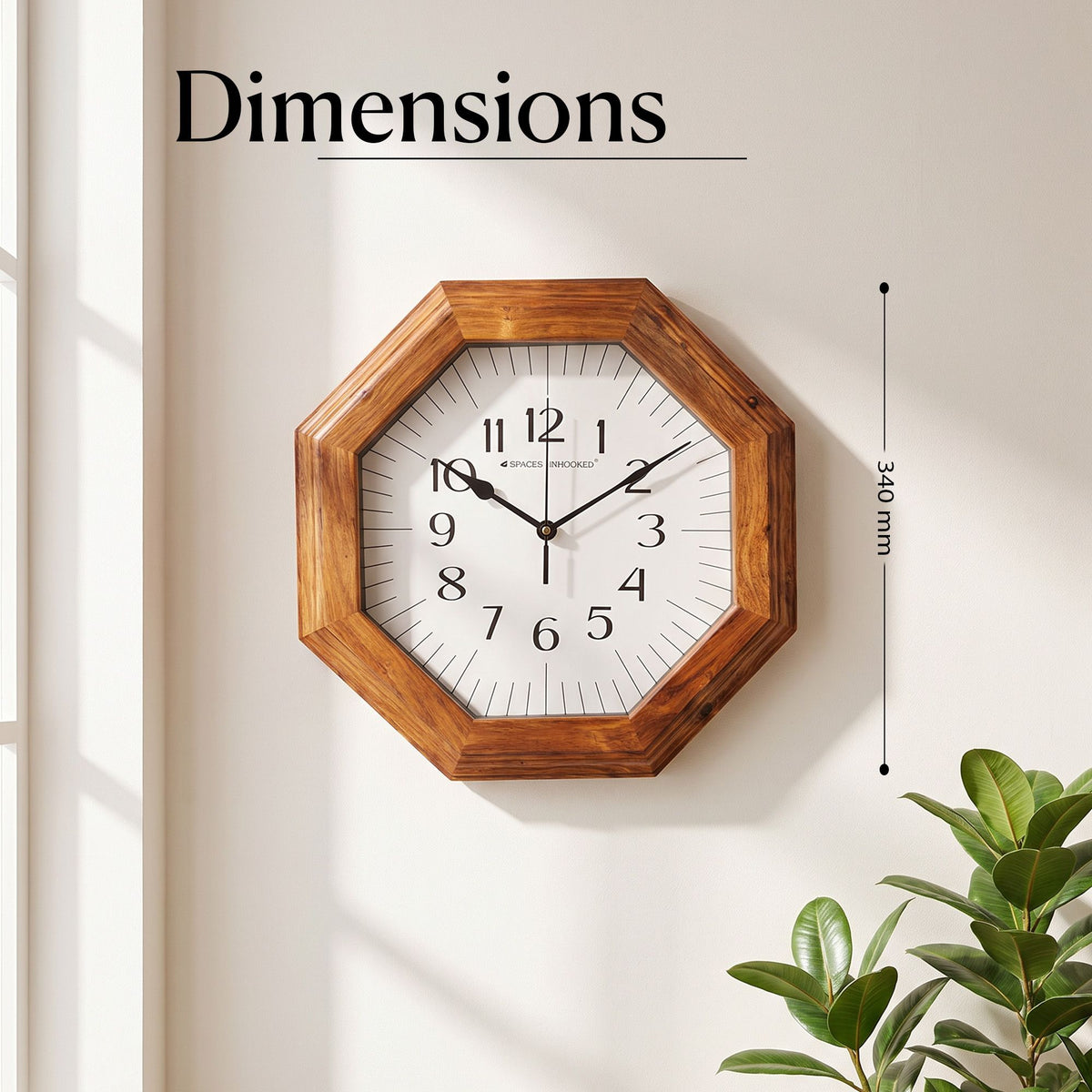 Wooden Wall Clock Brown Octagon Natural Grain Analog Silent Living Room