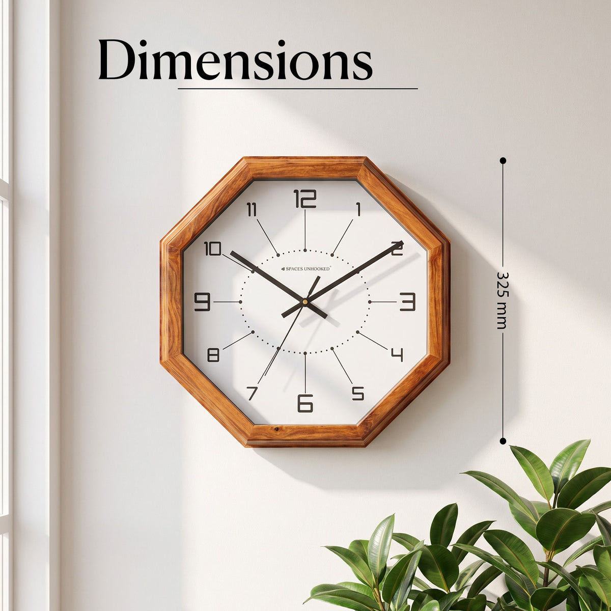 Wooden Wall Clock Brown Octagon Modern Geometric Silent Living Room
