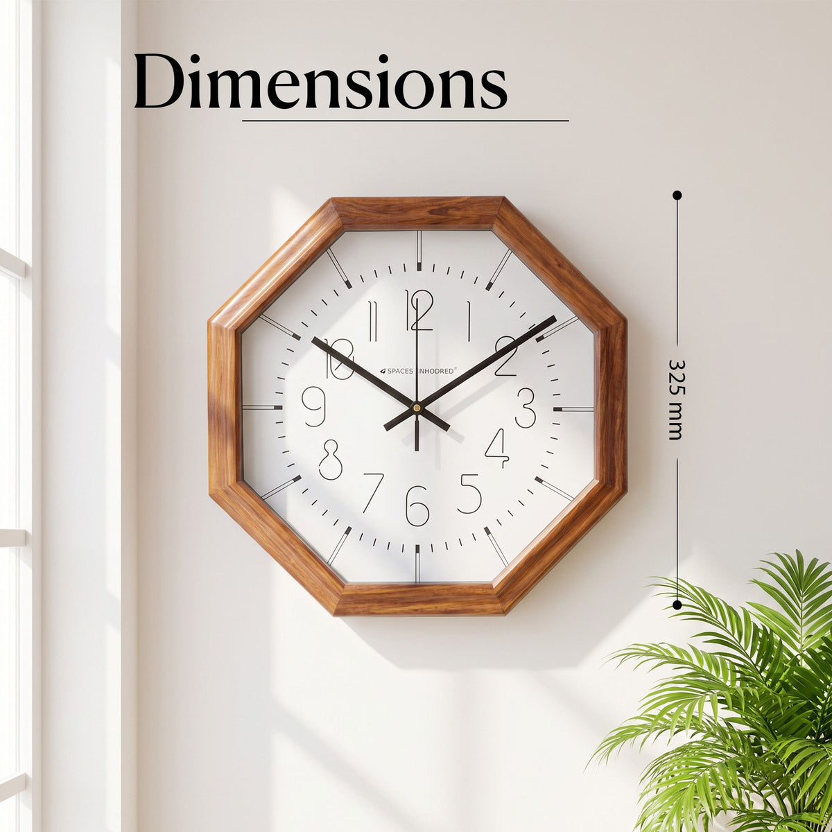 Wooden Wall Clock Brown Octagon Analog Silent for Living Room Hall Bedroom