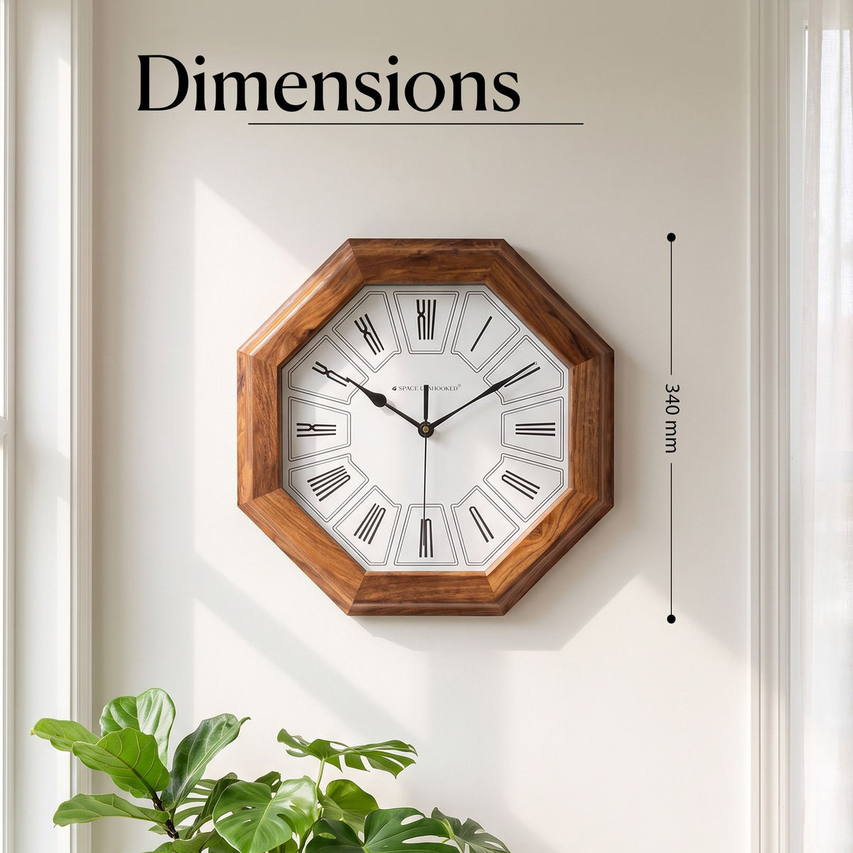 Wooden Wall Clock with Roman Numerals Brown Octagon Silent Vintage
