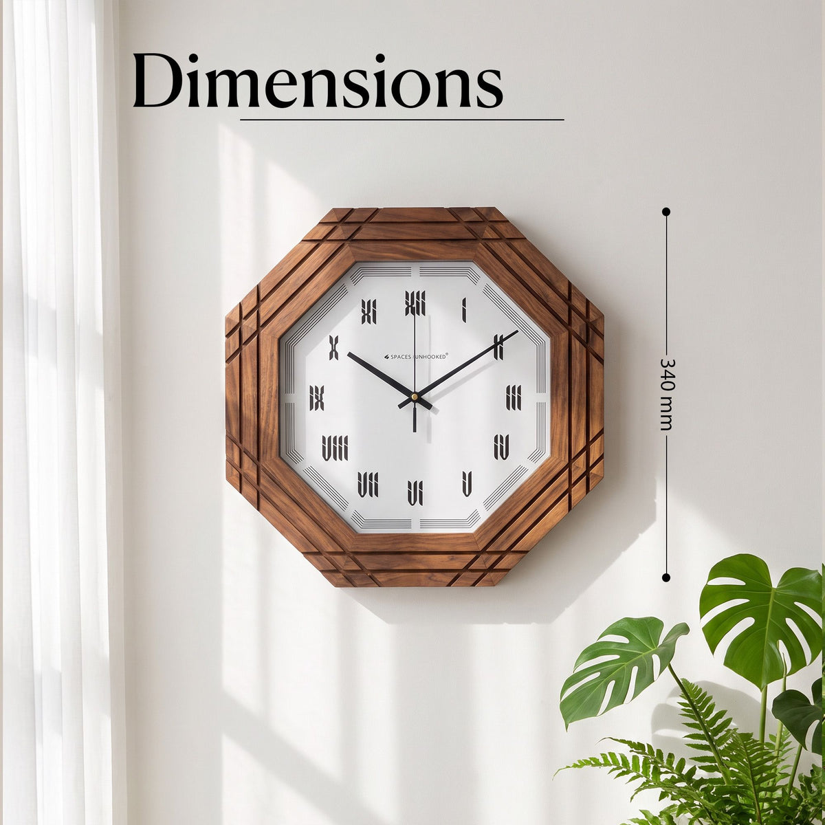 Wooden Wall Clock Octagonal Roman Numeral Walnut for Living Room