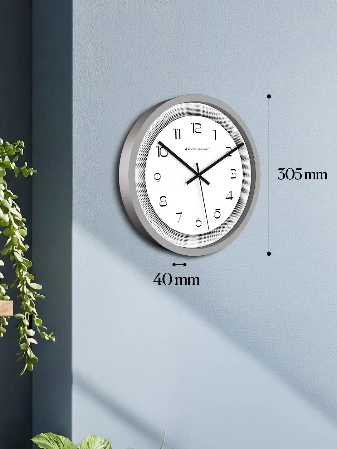 Dimension View of Silent Plastic Wall Clock – 305mm Grey Halftone Border Dial Wall Clock Under 500