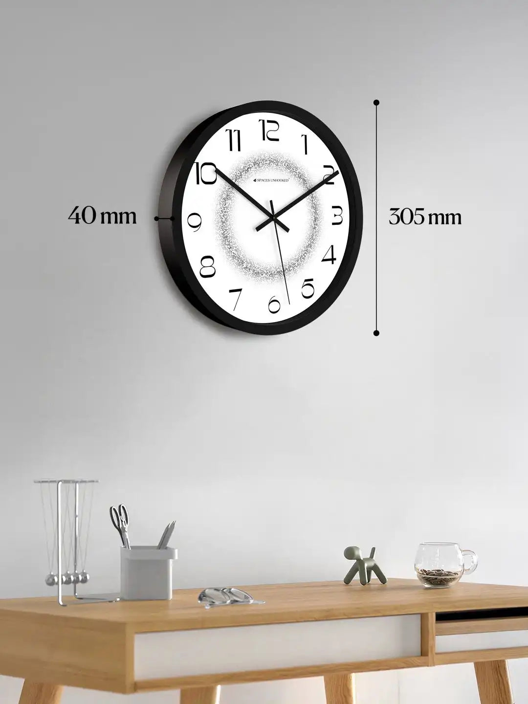 Dimension View of Silent Plastic Wall Clock – 305mm Black Dotted Dial Wall Clock Under 500