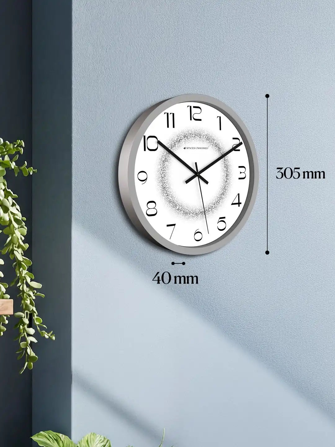 Dimension View of Silent Plastic Wall Clock – 305mm Grey Dotted Dial Wall Clock Under 500